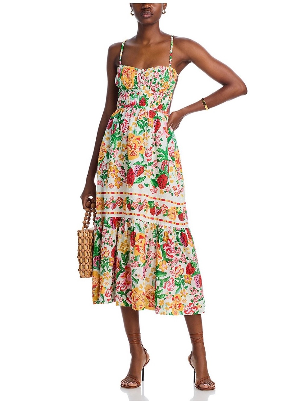 FARM Rio Floral Sketch Strappy Cotton Midi Dress, Size M, NWT 🇧🇷
